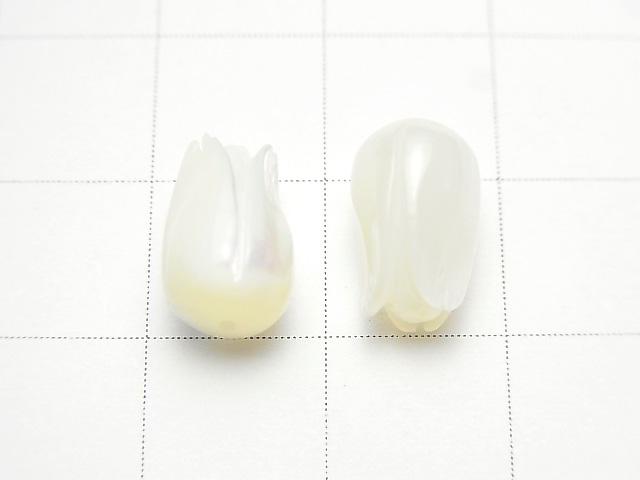 [Video] High Quality White Shell (Silver-lip Oyster) AAA Flower Bud 11x7x7mm [Half Drilled Hole] 2pcs
