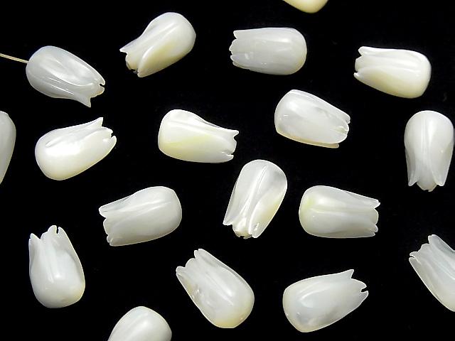 [Video] High Quality White Shell (Silver-lip Oyster) AAA Flower Bud 11x7x7mm [Half Drilled Hole] 2pcs