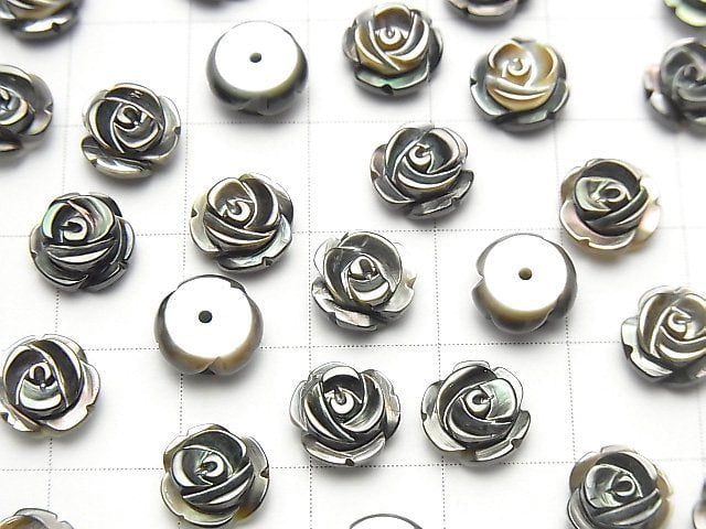 [Video] High Quality Black Shell (Black-lip Oyster ) AAA Rose 8mm [Half Drilled Hole ] 4pcs