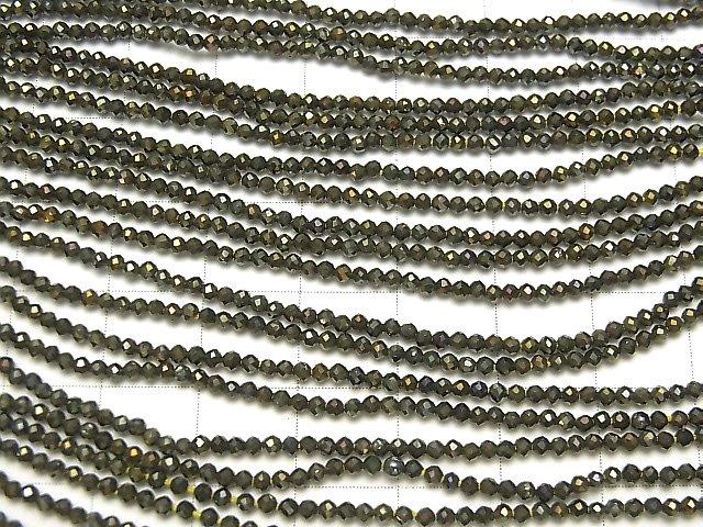 [Video] High Quality! 5strands $7.79! Black Spinel AAA Faceted Round 2mm Yellow Coating 1strand beads (aprx.13inch / 31cm)