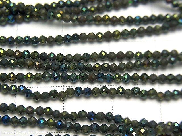 [Video] High Quality! 5strands $7.79! Black Spinel AAA Faceted Round 2mm Green Coating 1strand beads (aprx.13inch / 31cm)