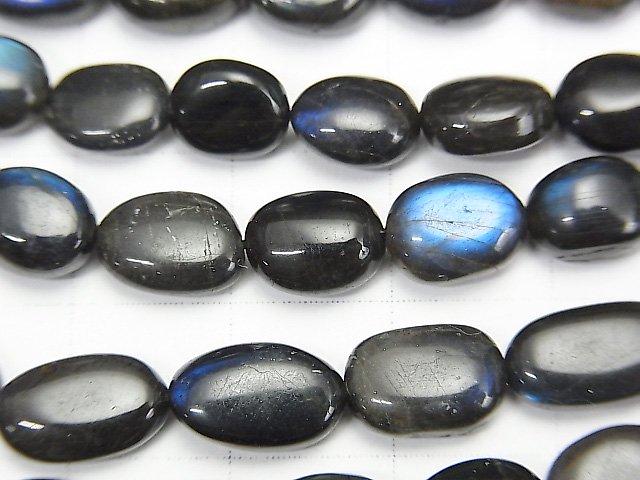 [Video] High Quality Black Labradorite AAA- Oval -Flat Nugget half or 1strand beads (aprx.12inch / 30cm)