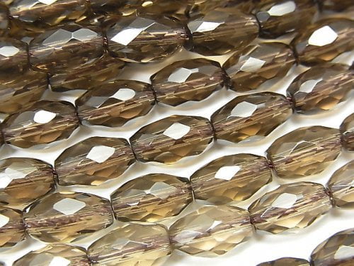 [Video]Smoky Quartz AAA Faceted Rice 9x6x6mm 1/4 or 1strand beads (aprx.15inch/36cm)