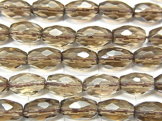 [Video]Smoky Quartz AAA Faceted Rice 9x6x6mm 1/4 or 1strand beads (aprx.15inch/36cm)