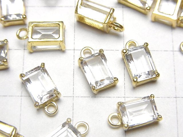[Video]High Quality White Topaz AAA Bezel Setting Rectangle Faceted 7x5mm 18KGP 1pc