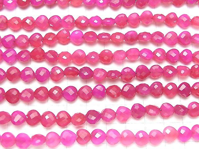 [Video] Fuchsia Pink Chalcedony AAA Vertical Hole Heart cut 8x8mm half or 1strand beads (aprx.6inch / 16cm)