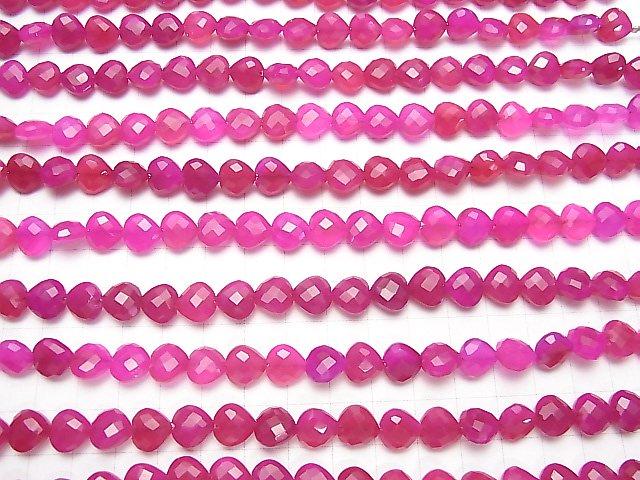 [Video] Fuchsia Pink Chalcedony AAA Vertical Hole Heart cut 10x10mm half or 1strand beads (aprx.6inch / 16cm)