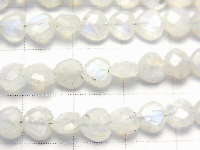 [Video] High Quality Rainbow Moonstone AA++ Vertical Hole Heart cut 6x6mm half or 1strand beads (aprx.6inch / 16cm)