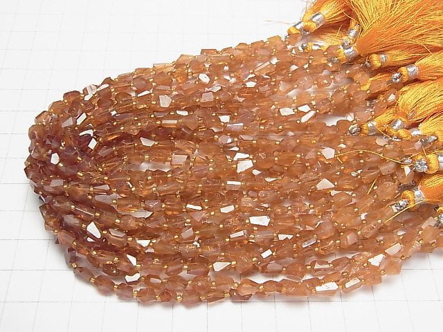 [Video]High Quality Hessonite Garnet AA++ Faceted Nugget 1strand beads (aprx.9inch/24cm)
