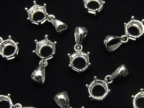 [Video]Silver925 6pcs Nail Pendant Frame Round Faceted 6mm Rhodium Plated 1pc