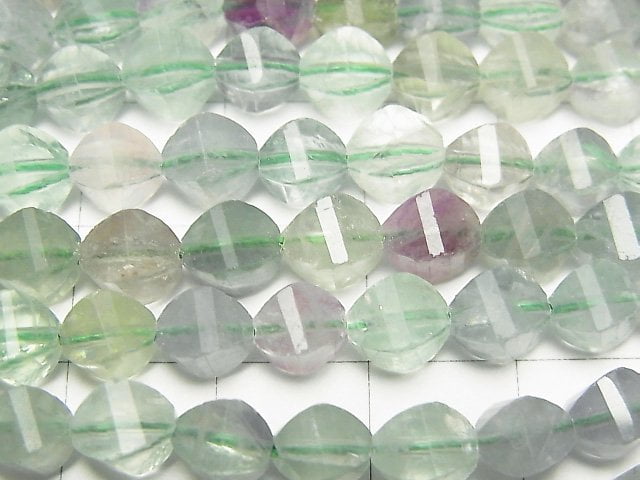 [Video] High Quality! Multicolor Fluorite AA++ 4Faceted Twist x Multiple Facets 6x6x6mm 1strand beads (aprx.15inch / 36cm)