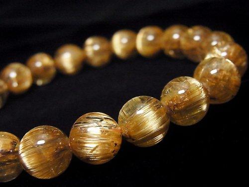 [Video] [One of a kind] Top Quality Golden Rutilated Quartz AAAA Round 9mm Bracelet NO.105