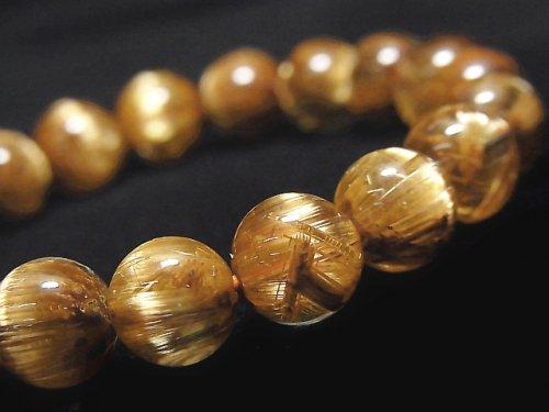[Video] [One of a kind] Top Quality Golden Rutilated Quartz AAAA Round 9.5mm Bracelet NO.107