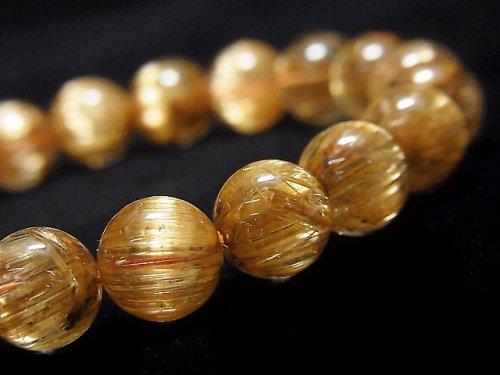 [Video] [One of a kind] Top Quality Golden Rutilated Quartz AAAA Round 9.5mm Bracelet NO.108