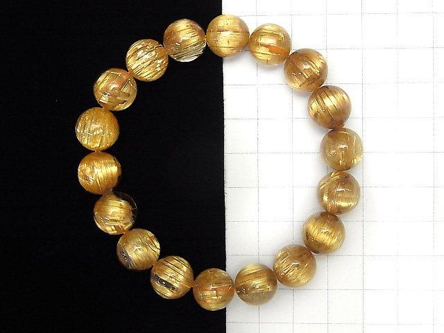 [Video] [One of a kind] Top Quality Golden Rutilated Quartz AAAA Round 11.5mm Bracelet NO.110