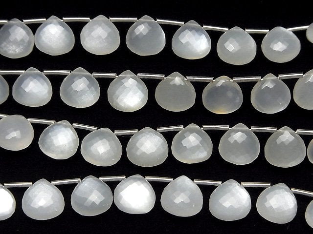 [Video] MicroCut High Quality White Moonstone AAA Chestnut Faceted Briolette 1strand (8pcs)