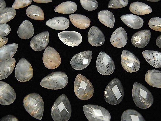 [Video] Moonstone x Crystal AAA Pear shape Faceted Cabochon 12x8mm 3pcs
