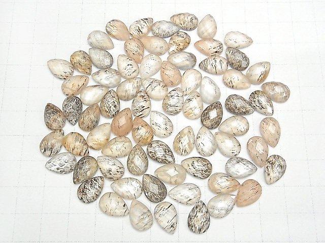 [Video] Moonstone x Crystal AAA Pear shape Faceted Cabochon 12x8mm 3pcs