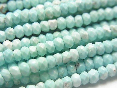 [Video] Magnesite Turquoise Light Blue Color Faceted Button Roundel 3x3x2mm 1strand beads (aprx.15inch / 37cm)