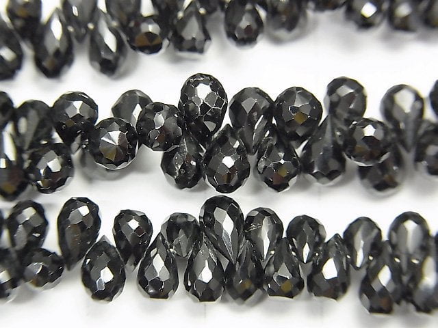 [Video] High Quality Black Spinel AAA Drop Faceted Briolette half or 1strand beads (aprx.7inch / 18cm)