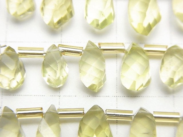 [Video]High Quality Lemon Quartz AAA Drop 4Faceted Twist Faceted Briolette half or 1strand beads (aprx.7inch/18cm)
