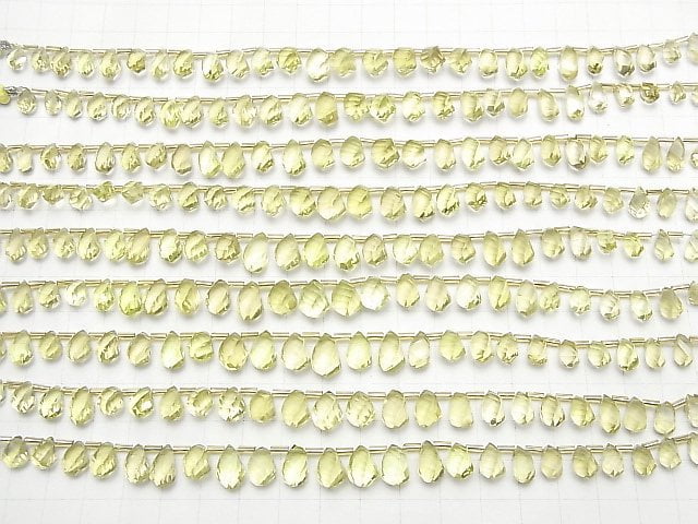 [Video]High Quality Lemon Quartz AAA Drop 4Faceted Twist Faceted Briolette half or 1strand beads (aprx.7inch/18cm)