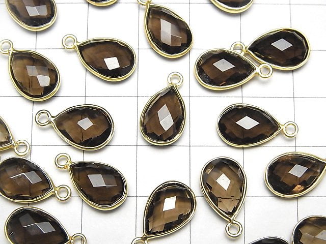 [Video]High Quality Smoky AAA Bezel Setting Faceted Pear Shape 13x9mm 18KGP 2pcs