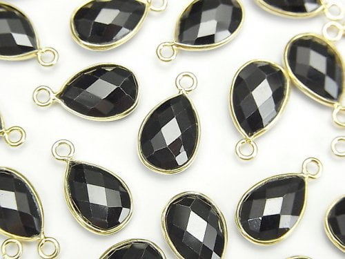 [Video]High Quality Black Spinel AAA Bezel Setting Faceted Pear Shape 13x9mm 18KGP 3pcs