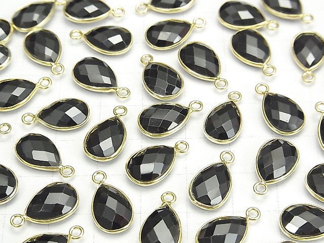 [Video]High Quality Black Spinel AAA Bezel Setting Faceted Pear Shape 13x9mm 18KGP 3pcs