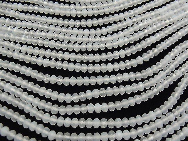 [Video] High Quality! White Chalcedony Faceted Button Roundel 4x4x3mm 1strand beads (aprx.15inch / 37cm)