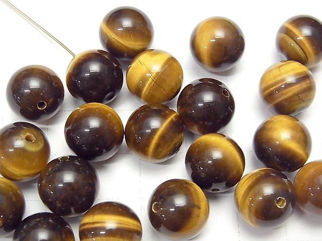 [Video] Yellow Tiger's Eye AA++ Half Drilled Hole Round 12mm 5pcs