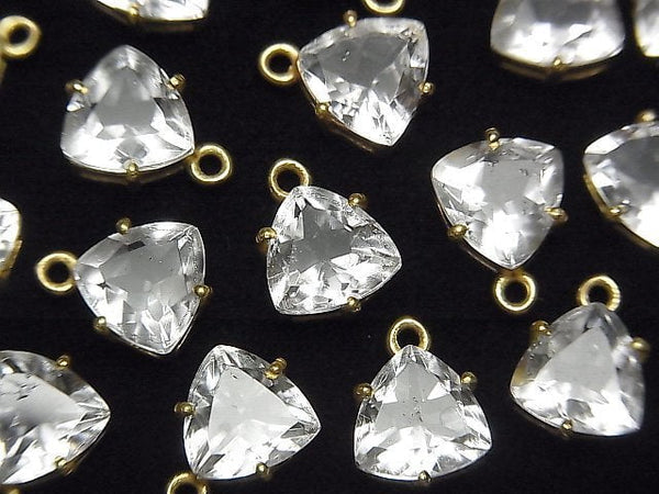 [Video]High Quality Crystal AAA Bezel Setting Triangle Faceted 9x8mm 18KGP 2pcs