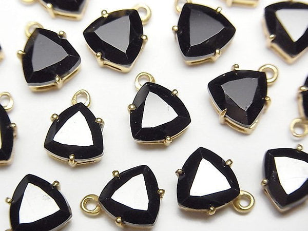 [Video]High Quality Black Spinel AAA Bezel Setting Triangle Faceted 9x8mm 18KGP 2pcs
