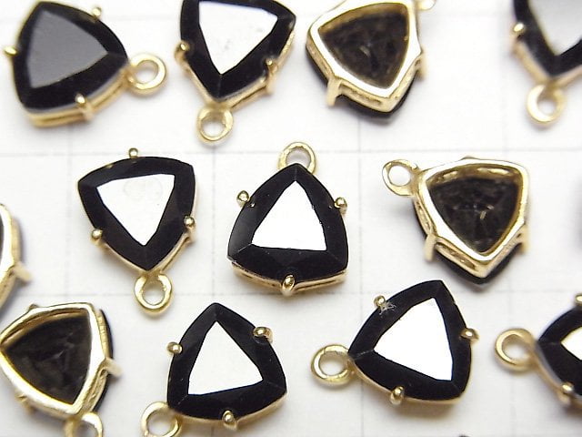 [Video]High Quality Black Spinel AAA Bezel Setting Triangle Faceted 9x8mm 18KGP 2pcs