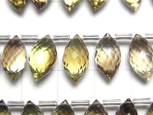 [Video]High Quality Lemon x Smoky Quartz AAA Marquise Rice Faceted Briolette 1strand beads (aprx.5inch/12cm)