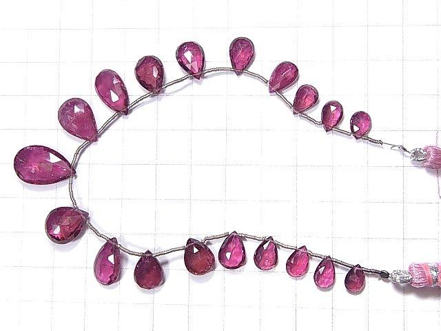 [Video] [One of a kind] High Quality Rubellite (Red Tourmaline) AAA - AAA- Pear shape Faceted Briolette 1strand beads (aprx.7inch / 18cm) NO.36