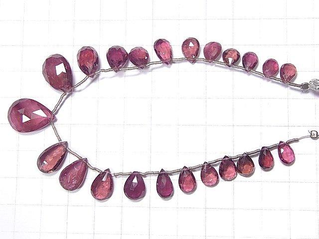 [Video] [One of a kind] High Quality Rubellite (Red Tourmaline) AAA - AAA- Pear shape Faceted Briolette 1strand beads (aprx.7inch / 18cm) NO.39