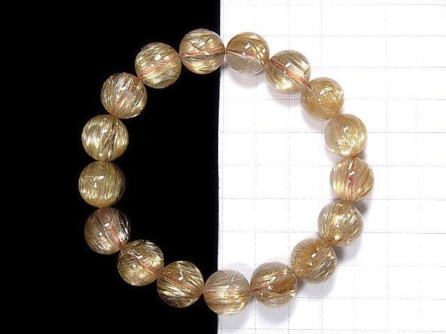 [Video] [One of a kind] High Quality Golden Rutilated Quartz AAA Round 12-12.5mm Bracelet NO.101