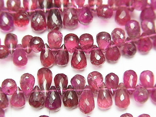 [Video]High Quality Pink Tourmaline AAA- Drop Faceted Briolette Color Gradation half or 1strand beads (aprx.7inch/18cm)