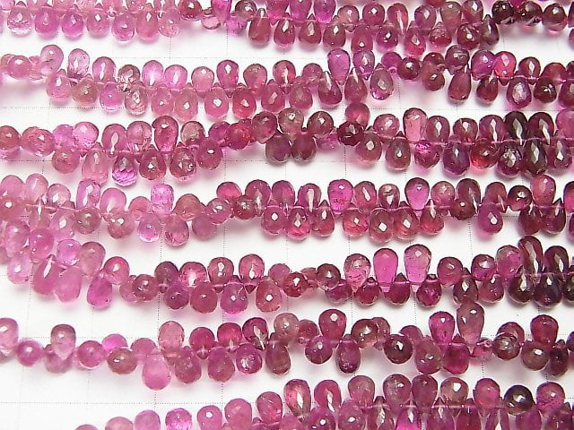 [Video]High Quality Pink Tourmaline AAA- Drop Faceted Briolette Color Gradation half or 1strand beads (aprx.7inch/18cm)