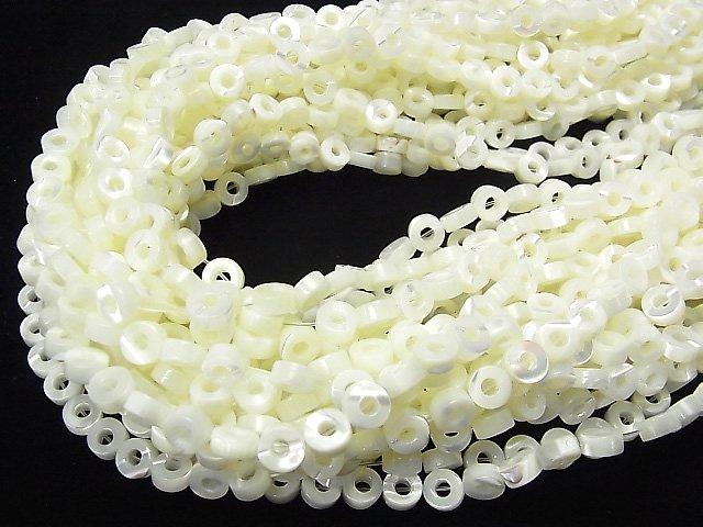 [Video] Mother of Pearl MOP White Coin (Donut) 6x6x2.5mm 1strand beads (aprx.15inch / 37cm)