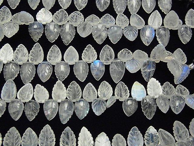 [Video] Rainbow Moonstone AA++ Pear shape (Leaf Carving) Faceted Briolette half or 1strand beads (aprx.7inch / 17cm)