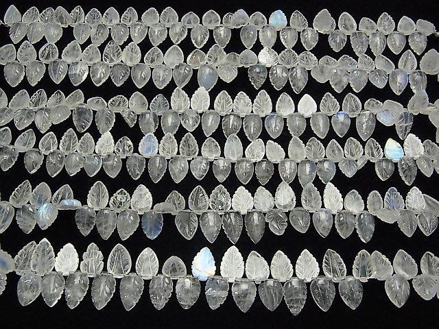 [Video] Rainbow Moonstone AA++ Pear shape (Leaf Carving) Faceted Briolette half or 1strand beads (aprx.7inch / 17cm)