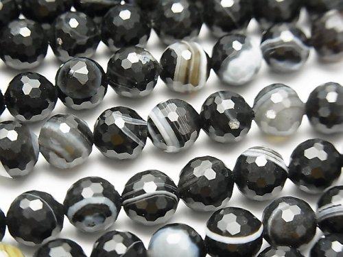 [Video] High Quality! Stripe Onyx 128Faceted Round 8mm 1strand beads (aprx.15inch / 36cm)