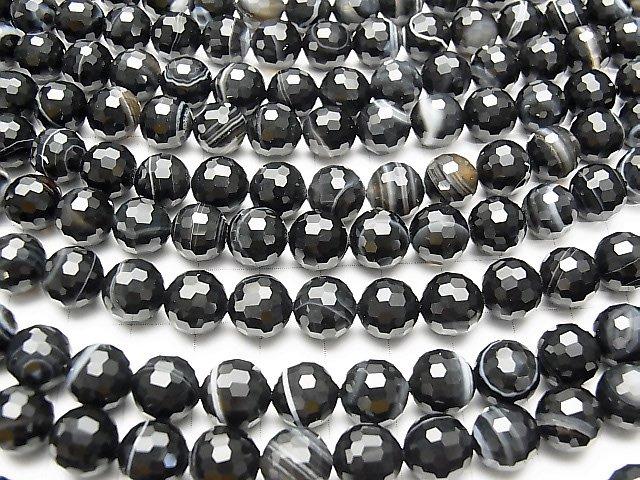 [Video] High Quality! Stripe Onyx 128Faceted Round 10mm 1strand beads (aprx.15inch / 36cm)