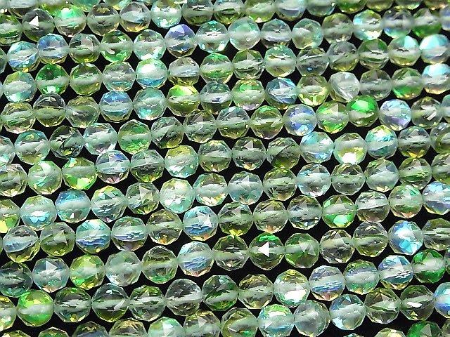 [Video] High Quality! Green Luna Flash Star Faceted Round 6mm 1strand beads (aprx.15inch / 37cm)
