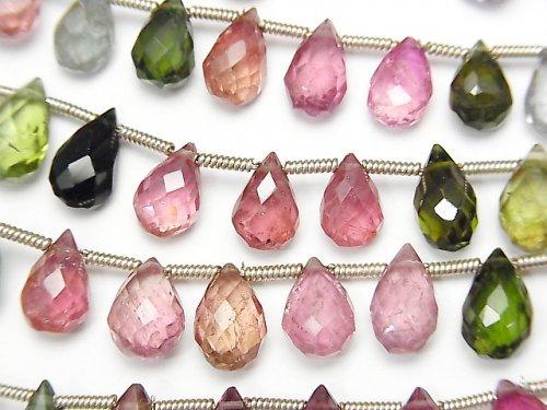 [Video] High Quality Tourmaline AAA Pear shape Faceted Briolette half or 1strand beads (aprx.7inch / 17cm)