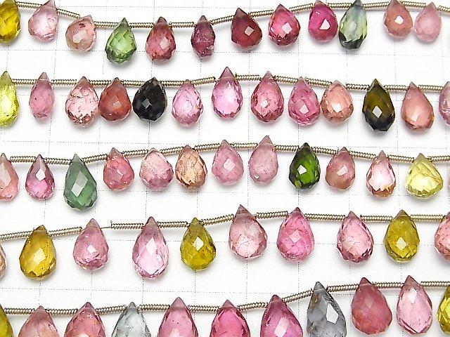 [Video] High Quality Tourmaline AAA Pear shape Faceted Briolette half or 1strand beads (aprx.7inch / 17cm)