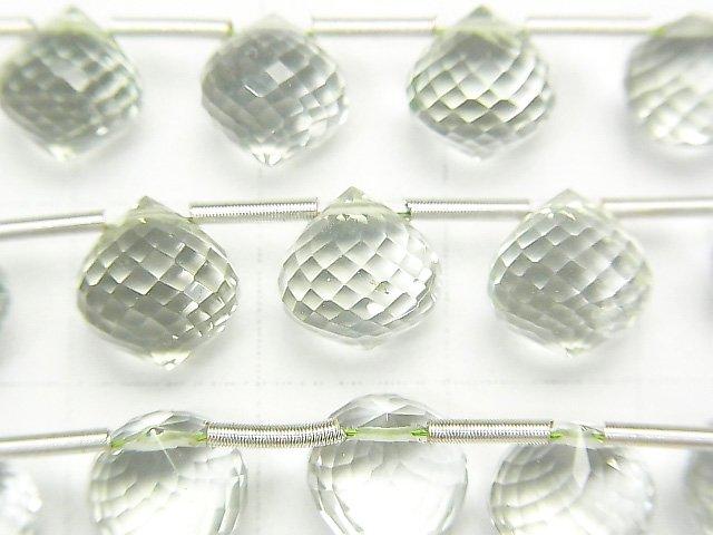 [Video] MicroCut High Quality Green Amethyst AAA Onion Faceted Briolette 1strand (8pcs)