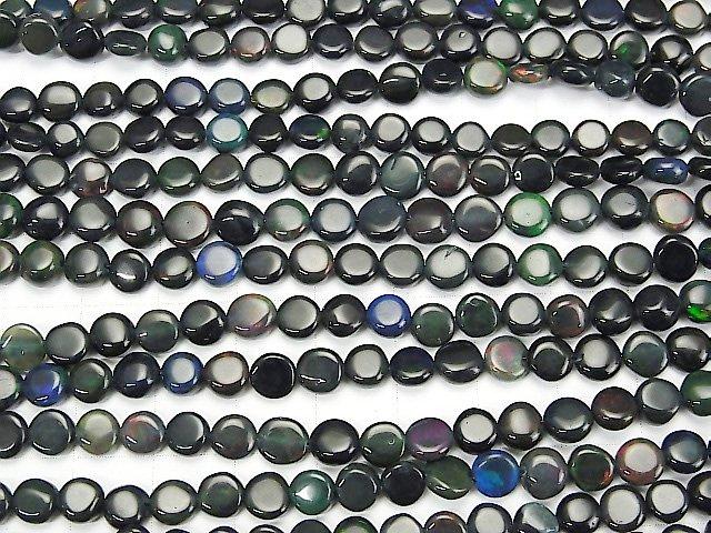 [Video] High Quality Ethiopian Black Opal AAA- Coin half or 1strand beads (aprx.15inch / 38cm)